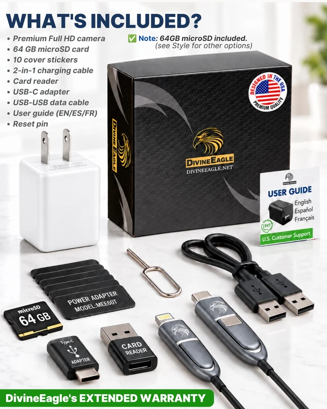Alt view image 6 of 6 - DIVINEEAGLE 1080p Dome Cam, Motion Detection, microSD Slot, Easy Setup, App-Free, No Live View-Data Protected, Video-Only - Plug-in Premium Reliable Pet Camera for Pet Nanny Use, with 64GB Card