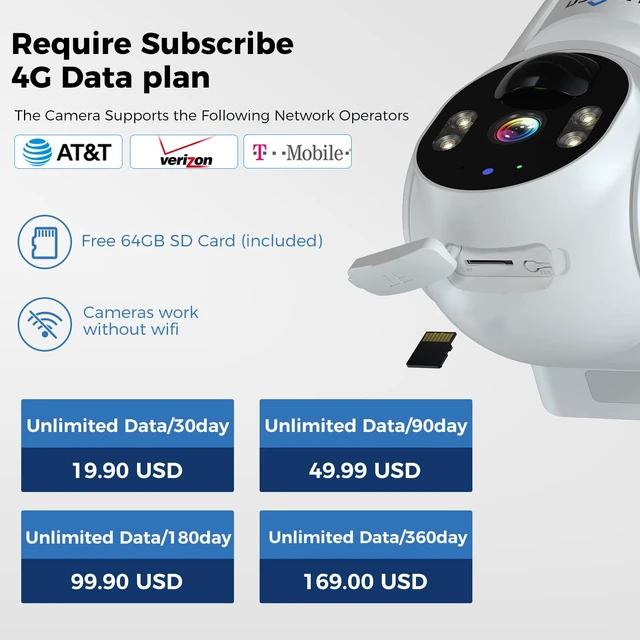 Alt view image 2 of 7 - Hiseeu 4G LTE Cellular Security Camera Solar Powered, No WiFi Security Camera Wireless Outdoor, 24/7, PIR Motion, 2 Way Talk, 360° PT, 2K Color Night Vision, 64G SD & SIM Card Included