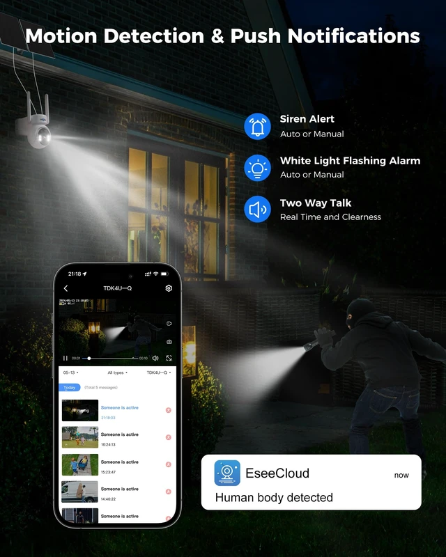Alt view image 6 of 7 - Hiseeu 4G LTE Cellular Security Camera Solar Powered, No WiFi Security Camera Wireless Outdoor, 24/7, PIR Motion, 2 Way Talk, 360° PT, 2K Color Night Vision, 64G SD & SIM Card Included