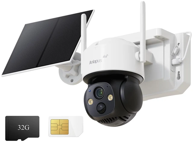 Main image of Anlapus 4G LTE Cellular 4MP Wireless Solar Security Camera 360°, No Wi-Fi | Included SIM Card & 32GB Memory Card, Pan/Tilt, Human Detection, Auto Tracking, Two-way Talk, Outdoor, Color Night Vision