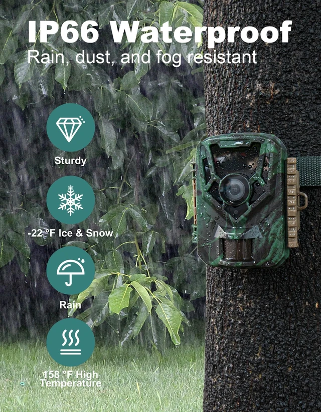 Alt view image 2 of 7 - KJK Trail Camera with 32GB Memory Card, 36MP 2.7K Mini Game Camera, 0.1s Trigger, 130° Wide-Angle Motion Activated Night Vision, IP66 Waterproof