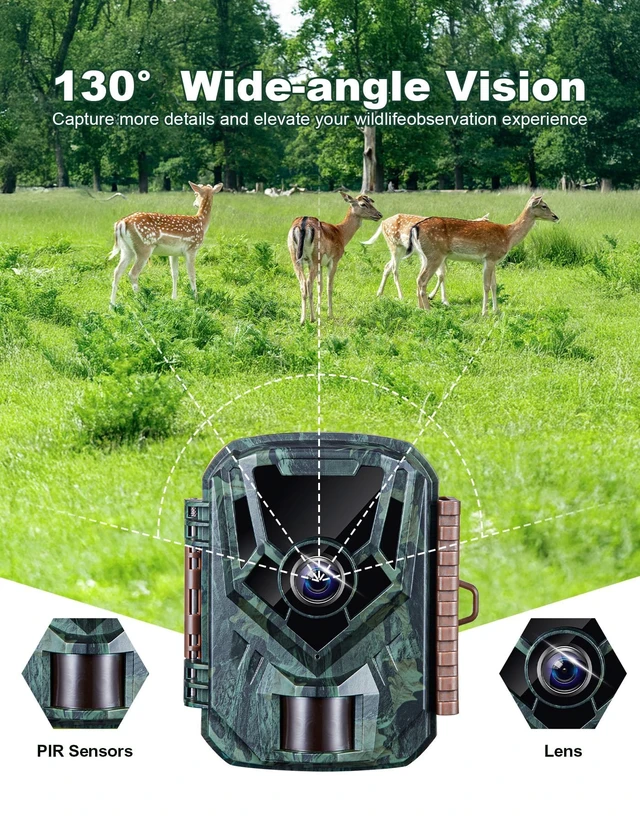 Alt view image 4 of 7 - KJK Trail Camera with 32GB Memory Card, 36MP 2.7K Mini Game Camera, 0.1s Trigger, 130° Wide-Angle Motion Activated Night Vision, IP66 Waterproof