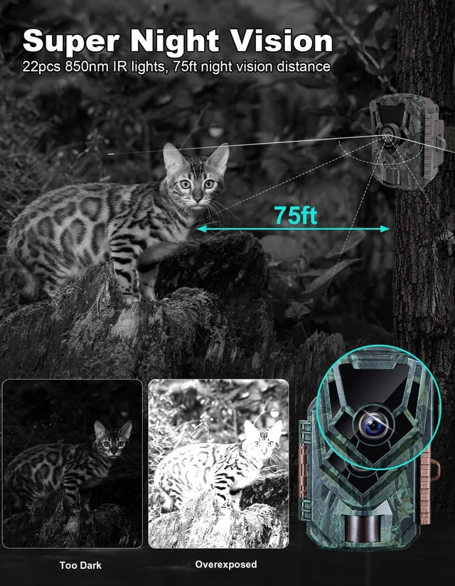 Alt view image 7 of 7 - KJK Trail Camera with 32GB Memory Card, 36MP 2.7K Mini Game Camera, 0.1s Trigger, 130° Wide-Angle Motion Activated Night Vision, IP66 Waterproof