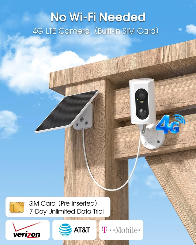 Alt view image 2 of 7 - ANRAN 4G LTE Cellular Solar Security Camera Wireless Outdoor No WiFi Needed | 2K Color Night Vision Built-in SIM 37 Days Trial Subscription Needed PIR Motion Detection Alert 2-Way Audio