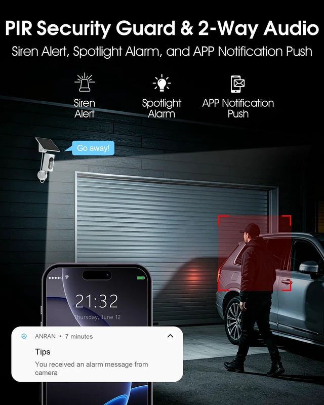 Alt view image 7 of 7 - ANRAN 4G LTE Cellular Solar Security Camera Wireless Outdoor No WiFi Needed | 2K Color Night Vision Built-in SIM 37 Days Trial Subscription Needed PIR Motion Detection Alert 2-Way Audio