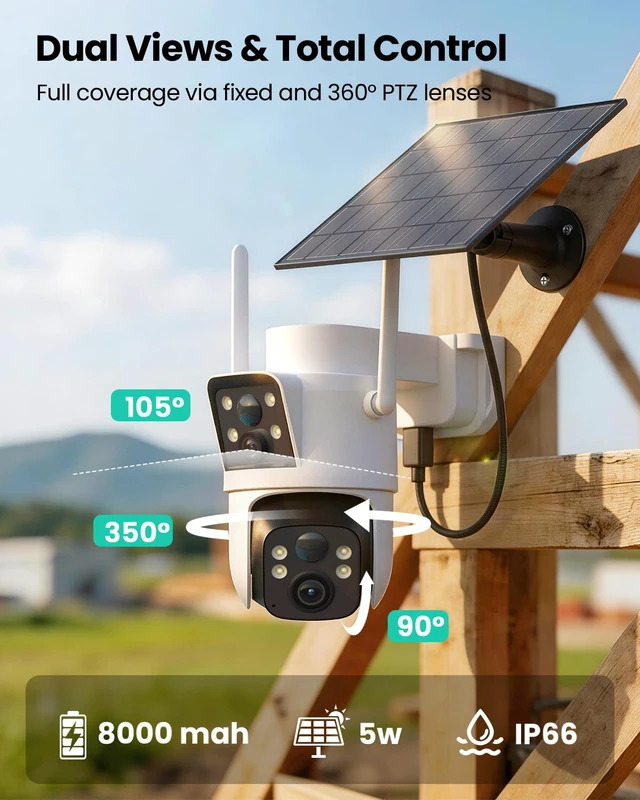 Alt view image 2 of 6 - LIWAN No WiFi Security Camera, Dual Lens, 4G LTE Solar Powered | Cellular Security Camera Wireless Outdoor, Bulit in SIM Card, 2K Color Night Vision, PIR Detection, IP66, 360° Live View