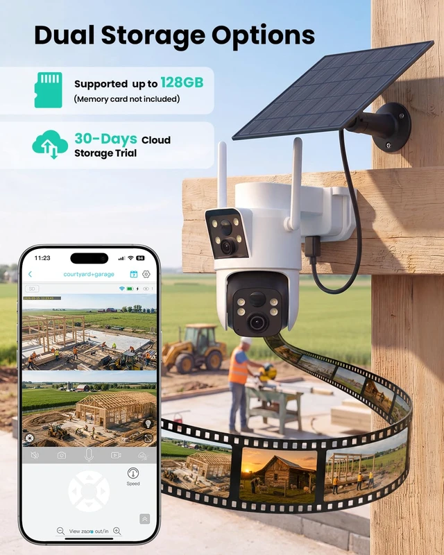 Alt view image 6 of 6 - LIWAN No WiFi Security Camera, Dual Lens, 4G LTE Solar Powered | Cellular Security Camera Wireless Outdoor, Bulit in SIM Card, 2K Color Night Vision, PIR Detection, IP66, 360° Live View