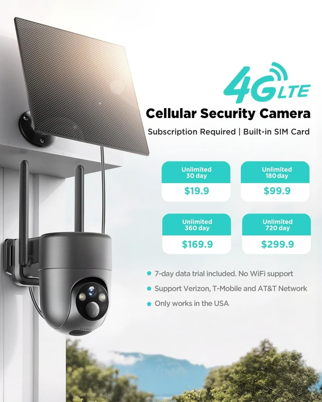 Alt view image 3 of 7 - LIWAN No WiFi Security Camera Wireless Outdoor, 4G LTE Solar Camera | 2K Color Night Vision, 360° Live View, PIR Sensor, Off Grid Cellular Cameras for Farm, Cabin, Job Site, Built with SIM Card