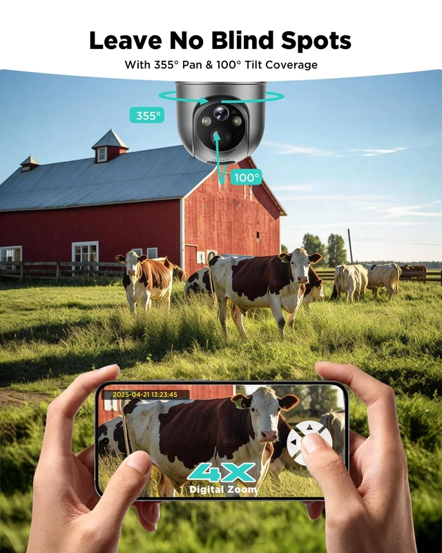Alt view image 5 of 7 - LIWAN No WiFi Security Camera Wireless Outdoor, 4G LTE Solar Camera | 2K Color Night Vision, 360° Live View, PIR Sensor, Off Grid Cellular Cameras for Farm, Cabin, Job Site, Built with SIM Card