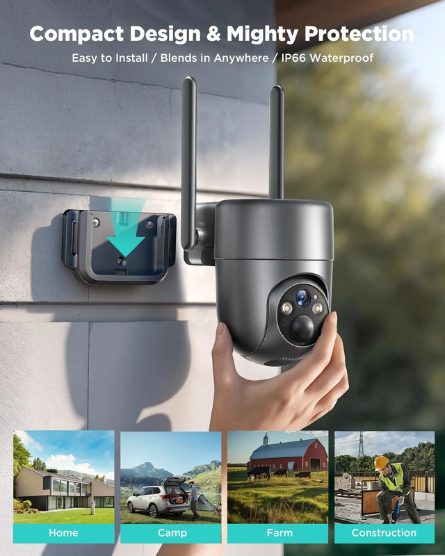 Alt view image 7 of 7 - LIWAN No WiFi Security Camera Wireless Outdoor, 4G LTE Solar Camera | 2K Color Night Vision, 360° Live View, PIR Sensor, Off Grid Cellular Cameras for Farm, Cabin, Job Site, Built with SIM Card