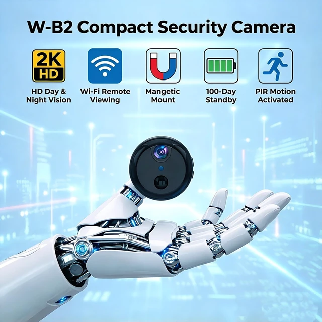 Alt view image 2 of 7 - WKX W-B2 Indoor Security Camera with Magnetic Mount & 100-Day Battery Time | Wireless Camera with Color Night Vision, WiFi Remote Viewing, Motion Detection, SD Local & Cloud Storage