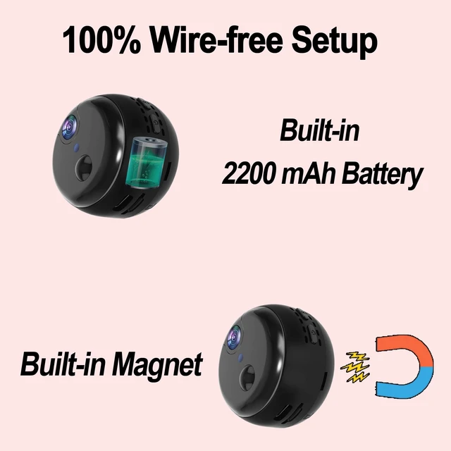 Alt view image 4 of 7 - WKX W-B2 Indoor Security Camera with Magnetic Mount & 100-Day Battery Time | Wireless Camera with Color Night Vision, WiFi Remote Viewing, Motion Detection, SD Local & Cloud Storage