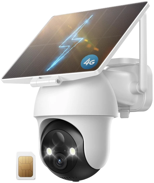 Main image of 4G LTE Cellular Solar Security Cameras Wireless Outdoor, No WiFi | 360° Live View, 2K Color Night Vision, 2-Way Audio, PIR Motion Detection, Built-in SIM Card, Solar Powered for Farm, Cabin