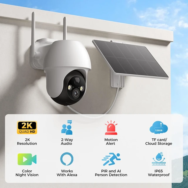 Alt view image 2 of 7 - 4G LTE Cellular Solar Security Cameras Wireless Outdoor, No WiFi | 360° Live View, 2K Color Night Vision, 2-Way Audio, PIR Motion Detection, Built-in SIM Card, Solar Powered for Farm, Cabin