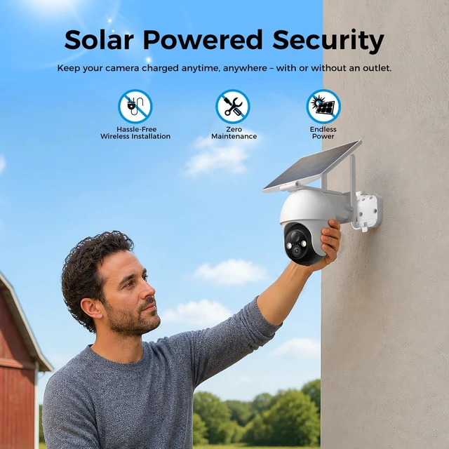 Alt view image 4 of 7 - 4G LTE Cellular Solar Security Cameras Wireless Outdoor, No WiFi | 360° Live View, 2K Color Night Vision, 2-Way Audio, PIR Motion Detection, Built-in SIM Card, Solar Powered for Farm, Cabin