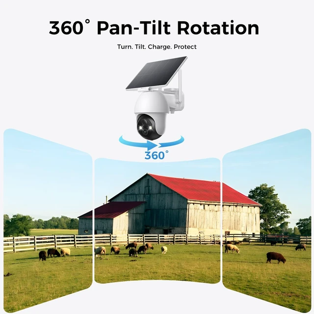 Alt view image 5 of 7 - 4G LTE Cellular Solar Security Cameras Wireless Outdoor, No WiFi | 360° Live View, 2K Color Night Vision, 2-Way Audio, PIR Motion Detection, Built-in SIM Card, Solar Powered for Farm, Cabin