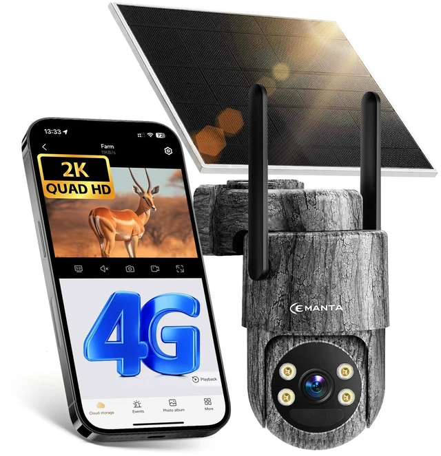 Main image of CEMANTA 4G LTE Cellular Trail Cameras,2K Live Feed Solar Game Cam | Built-in SIM Card, No WiFi Needed, Night Vision, Motion Activated, Two-Way Audio Wildlife Cam