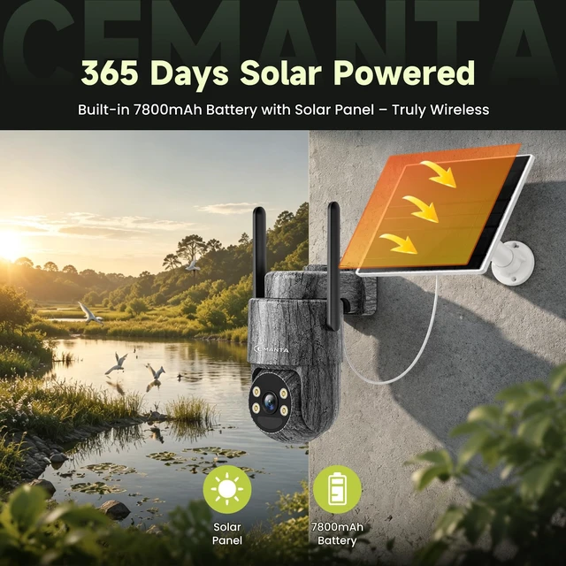 Alt view image 4 of 7 - CEMANTA 4G LTE Cellular Trail Cameras,2K Live Feed Solar Game Cam | Built-in SIM Card, No WiFi Needed, Night Vision, Motion Activated, Two-Way Audio Wildlife Cam