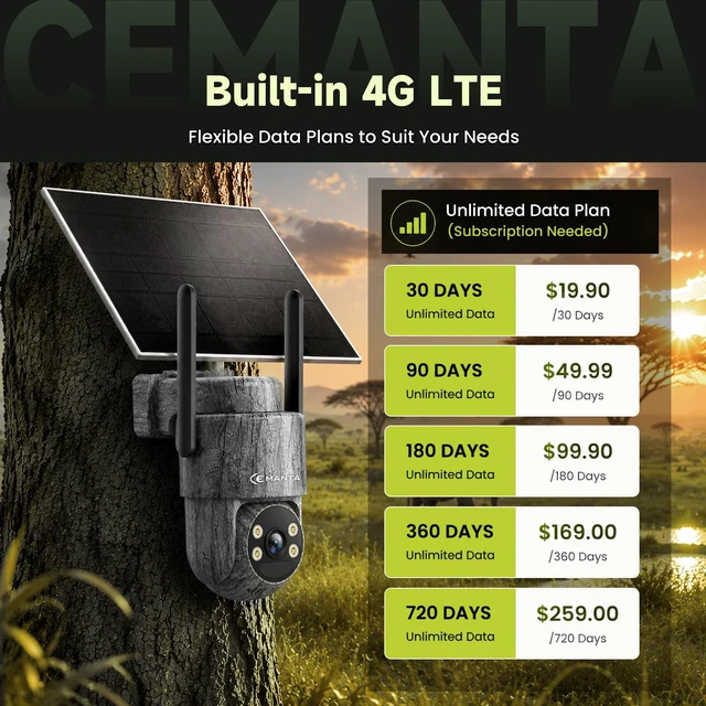 Alt view image 2 of 7 - CEMANTA 4G LTE Cellular Trail Cameras,2K Live Feed Solar Game Cam | Built-in SIM Card, No WiFi Needed, Night Vision, Motion Activated, Two-Way Audio Wildlife Cam