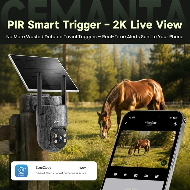 Alt view image 5 of 7 - CEMANTA 4G LTE Cellular Trail Cameras,2K Live Feed Solar Game Cam | Built-in SIM Card, No WiFi Needed, Night Vision, Motion Activated, Two-Way Audio Wildlife Cam