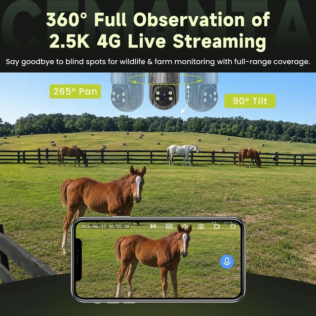 Alt view image 3 of 7 - CEMANTA 4G LTE Cellular Trail Cameras,2K Live Feed Solar Game Cam | Built-in SIM Card, No WiFi Needed, Night Vision, Motion Activated, Two-Way Audio Wildlife Cam