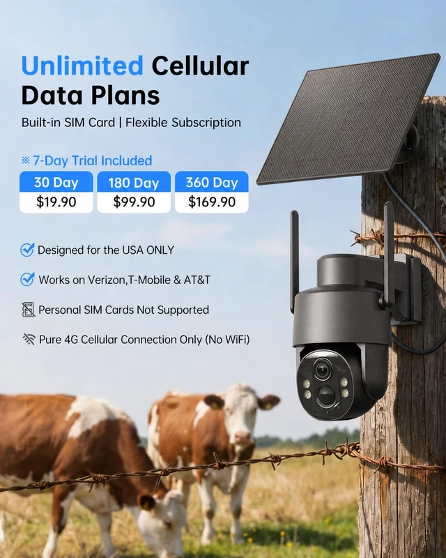 Alt view image 3 of 7 - Tical No WiFi Security Camera with SIM Card, 24/7 Recording, 4MP | 4G LTE Cellular Security Camera Wireless Outdoor, 360° PTZ View, PIR Detection, IP65, Color Night Vision, Gray