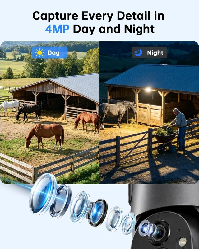 Alt view image 4 of 7 - Tical No WiFi Security Camera with SIM Card, 24/7 Recording, 4MP | 4G LTE Cellular Security Camera Wireless Outdoor, 360° PTZ View, PIR Detection, IP65, Color Night Vision, Gray