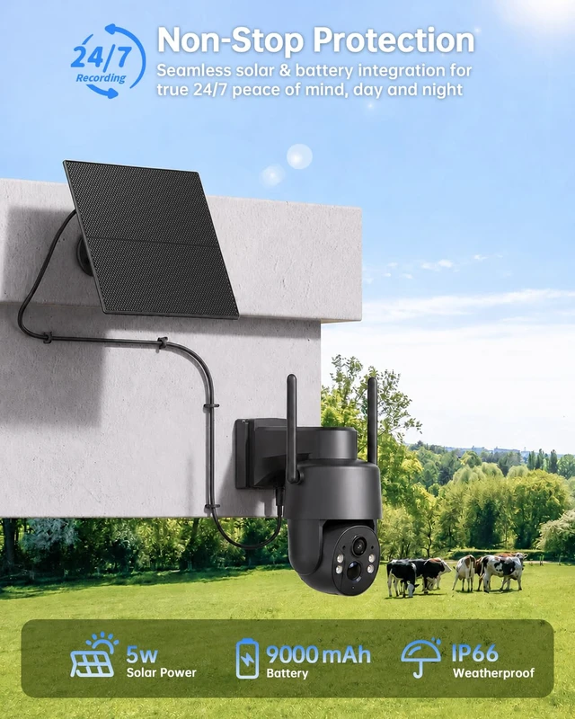Alt view image 5 of 7 - Tical No WiFi Security Camera with SIM Card, 24/7 Recording, 4MP | 4G LTE Cellular Security Camera Wireless Outdoor, 360° PTZ View, PIR Detection, IP65, Color Night Vision, Gray