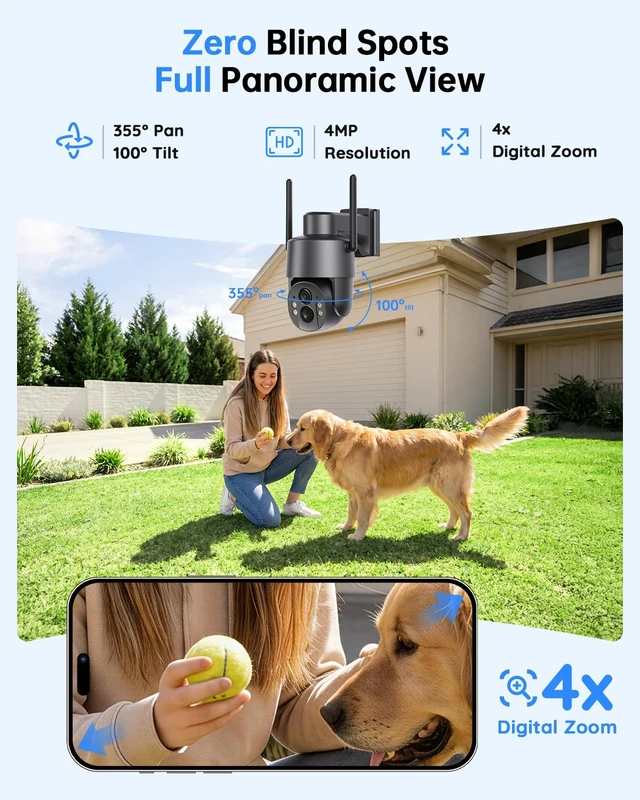 Alt view image 7 of 7 - Tical No WiFi Security Camera with SIM Card, 24/7 Recording, 4MP | 4G LTE Cellular Security Camera Wireless Outdoor, 360° PTZ View, PIR Detection, IP65, Color Night Vision, Gray