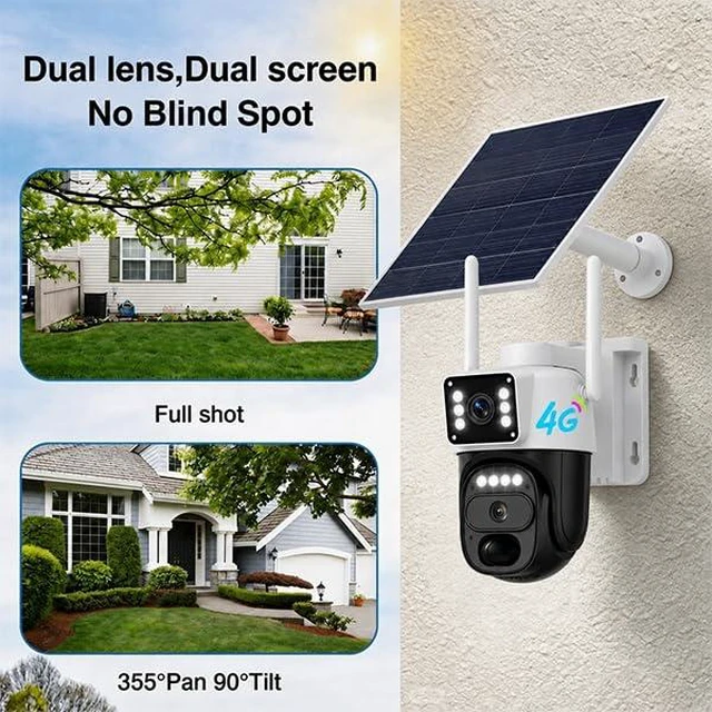Alt view image 2 of 7 - HAWKRAY 4G LTE Cellular Security Camera Outdoor,Solar Powered No WiFi Needed,Dual Lens,355° PTZ,Color Night Vision,PIR Motion Detection,Two-Way Talk,No TF Card7-Day Free Trial Then 4G Plan Required