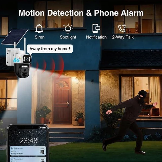 Alt view image 4 of 7 - HAWKRAY 4G LTE Cellular Security Camera Outdoor,Solar Powered No WiFi Needed,Dual Lens,355° PTZ,Color Night Vision,PIR Motion Detection,Two-Way Talk,No TF Card7-Day Free Trial Then 4G Plan Required
