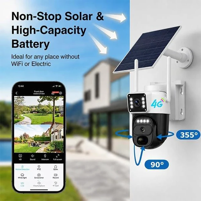 Alt view image 6 of 7 - HAWKRAY 4G LTE Cellular Security Camera Outdoor,Solar Powered No WiFi Needed,Dual Lens,355° PTZ,Color Night Vision,PIR Motion Detection,Two-Way Talk,No TF Card7-Day Free Trial Then 4G Plan Required