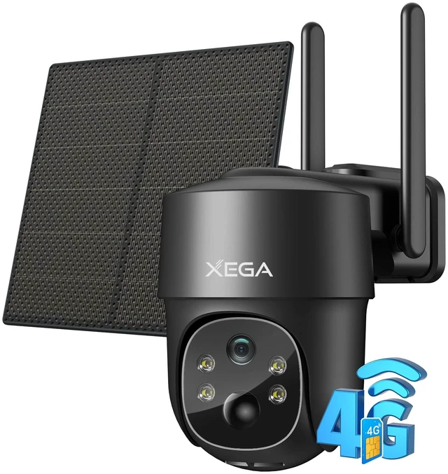 Main image of Xega 4G LTE Solar Cellular Security Camera with SIM Card, No WiFi Needed | Outdoor Wireless,2K HD PTZ,Night Vision,Motion Detection,2-Way Talk,TF Cloud Storage,2 Way Talk,Subscription Required