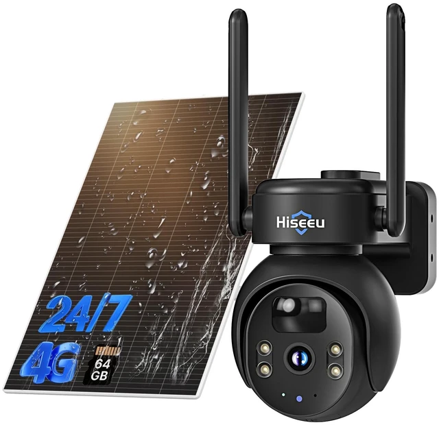 Main image of Hiseeu 4G LTE Cellular Security Camera Solar Powered, No WiFi Security Camera Wireless Outdoor, 24/7, PIR Motion, 2 Way Talk, 360° PT, 2K Color Night Vision, 32G SD & SIM Card Included
