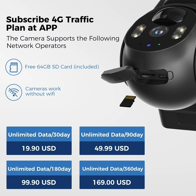 Alt view image 3 of 7 - Hiseeu 4G LTE Cellular Security Camera Solar Powered, No WiFi Security Camera Wireless Outdoor, 24/7, PIR Motion, 2 Way Talk, 360° PT, 2K Color Night Vision, 32G SD & SIM Card Included