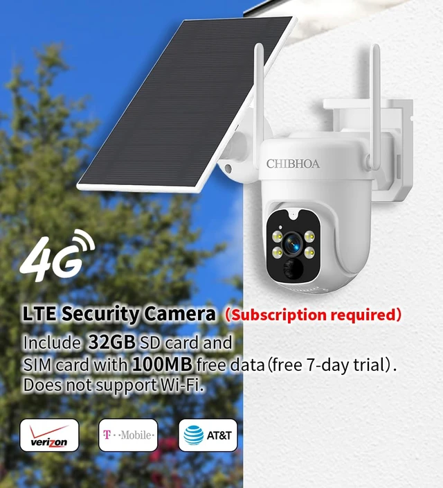 Alt view image 2 of 7 - CHIBHOA 4G LTE Solar Camera, NO WiFi Needed, 2K Color Night Vision | Wireless Cellular Security. Includes SIM & 32GB SD. 360° View, PIR Motion Detection. Siren & 2-Way Audio.