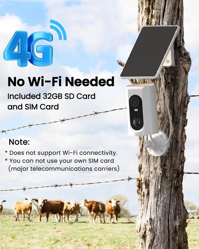 Alt view image 2 of 7 - 4G LTE Cellular Solar Security Camera Wireless Outdoor, Built-in SIM Card | No WiFi Needed, 2K Night Vision for Home Surveillance, SIM Data Plan (Subscription Required), Motion Detection,2-Way Audio