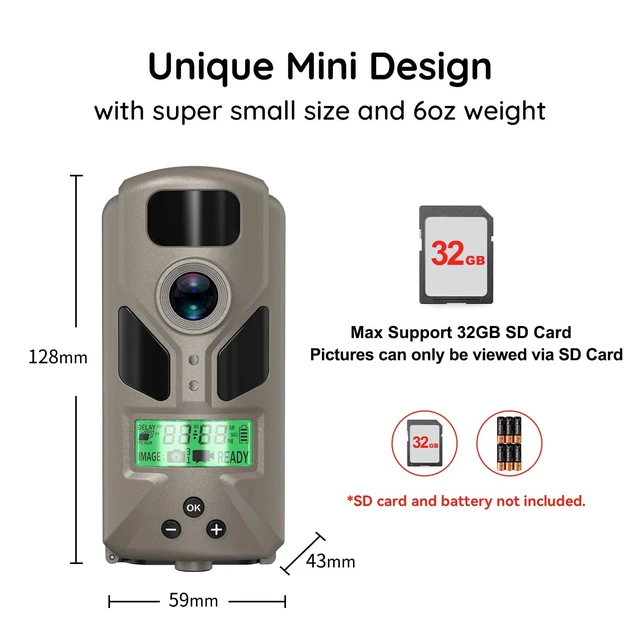 Alt view image 4 of 7 - OUTDOOR EXPERT Mini Trail Camera, Night Vision, Motion Activated, Grey | Mini game camera with no glow night vision, motion activation, IP66 waterproof housing, 32GB SD card support, and no WiFi.