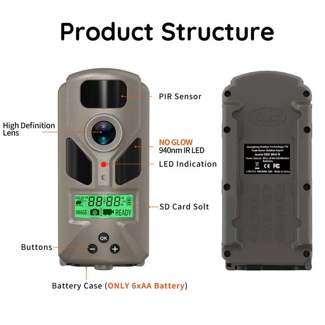 Alt view image 7 of 7 - OUTDOOR EXPERT Mini Trail Camera, Night Vision, Motion Activated, Grey | Mini game camera with no glow night vision, motion activation, IP66 waterproof housing, 32GB SD card support, and no WiFi.