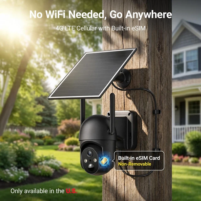 Alt view image 3 of 7 - SEHMUA 4G LTE Cellular 24/7 Recording Security Camera Wireless Outdoor, Off Grid Security Cam No Wi-Fi, 2K Color Night Vision, 360° View, PIR Motion Sensor, Two-Way Talk, Built-in eSIM Card