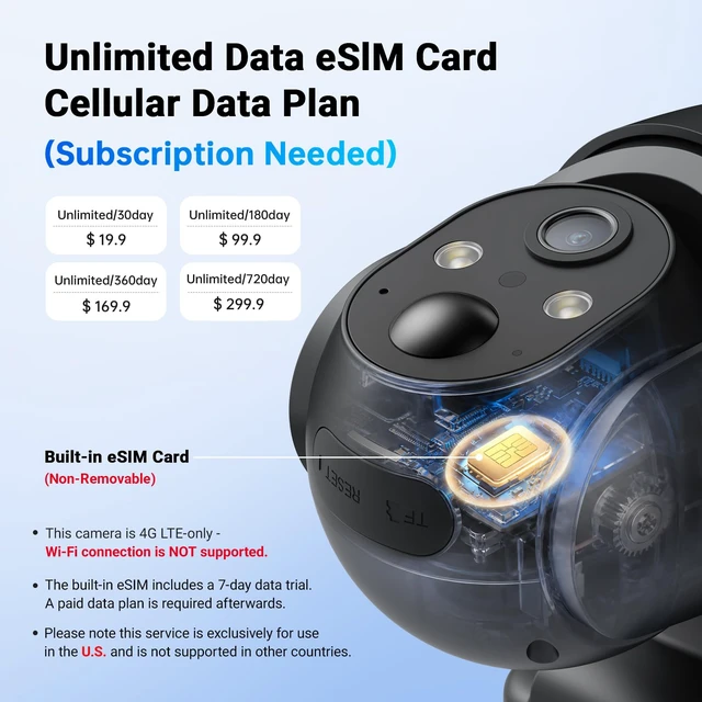 Alt view image 7 of 7 - SEHMUA 4G LTE Cellular 24/7 Recording Security Camera Wireless Outdoor, Off Grid Security Cam No Wi-Fi, 2K Color Night Vision, 360° View, PIR Motion Sensor, Two-Way Talk, Built-in eSIM Card