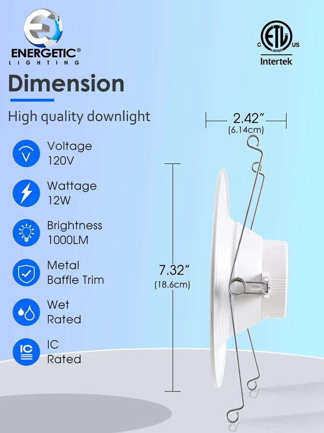 Alt view image 5 of 7 - 6 Pack 5/6 Inch 5CCT LED Recessed Light Retrofit, 2700K/3000K/4000K/5000K/6500K Selectable, Dimmable Can Lights with Baffle Trim, 12W=150W, High Brightness 1000LM, IC & Wet Rated, ETL & FCC Certified