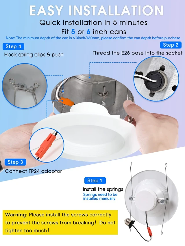 Alt view image 6 of 7 - Energetic LED Can Light 5/6 Inch Dimmable, 12W=150W, Daylight 5000K, 1000LM, IC Rated & ETL Listed, LED Recessed Lighting Retrofit Downlight, Metal Baffle Trim, Wet Rated, 12 Pack