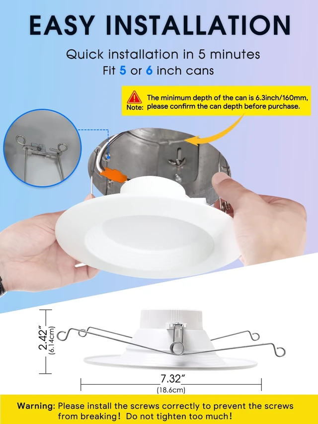Alt view image 7 of 7 - Energetic LED Can Light 5/6 Inch Dimmable, 12W=150W, Daylight 5000K, 1000LM, IC Rated & ETL Listed, LED Recessed Lighting Retrofit Downlight, Metal Baffle Trim, Wet Rated, 12 Pack