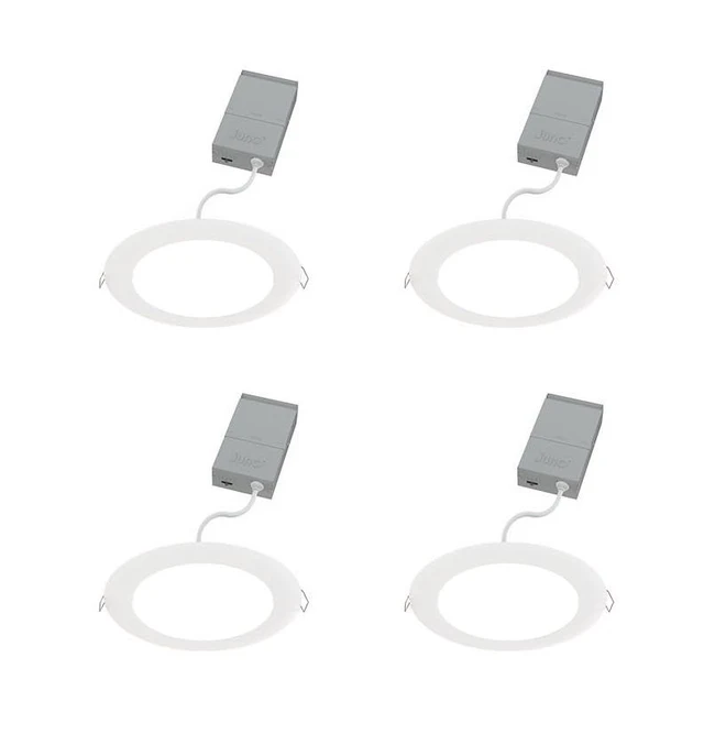 Main image of Juno LED Recessed Lights 6 Inch Round Wafer Downlight, 5-in-1 Switchable White Color Temperature, 120 Volts, 6-Inch Ultra-Thin Flat Trim, Matte White, 4-Pack (WF6 SWW5 90CRI MW CP4 M2)