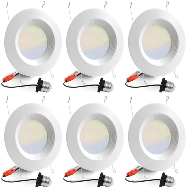 Main image of 6 Pack 5/6 Inch 5CCT LED Recessed Light Retrofit, 2700K/3000K/4000K/5000K/6500K Selectable, Dimmable Can Lights with Baffle Trim, 12W=150W, High Brightness 1000LM, IC & Wet Rated, ETL & FCC Certified