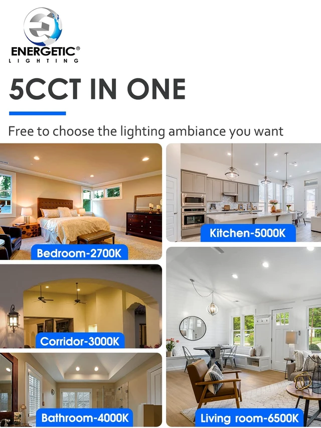 Alt view image 2 of 7 - 6 Pack 5/6 Inch 5CCT LED Recessed Light Retrofit, 2700K/3000K/4000K/5000K/6500K Selectable, Dimmable Can Lights with Baffle Trim, 12W=150W, High Brightness 1000LM, IC & Wet Rated, ETL & FCC Certified