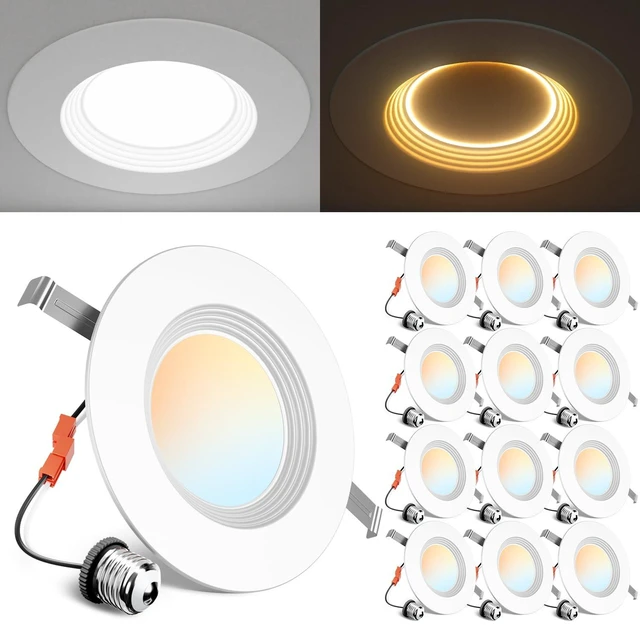 Main image of Ensenior 12 Pack 5/6 Inch 5CCT LED Recessed Lighting with Night Light | Retrofit Baffle Trim, 2700K-5000K Selectable Can Lights, Dimmable, 1000LM, 9W=110W, Damp Rated, ETL&FCC&IC, E26 Install