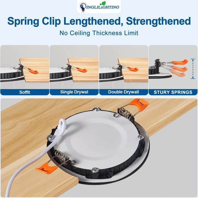 Alt view image 4 of 7 - DLLT LED Recessed Ceiling Lights: Black 12 Pack 6 Inch 5CCT Ultra-Thin Lighting with Junction Box for Bedroom - 1200LM Brightness 12W Eqv 110W Dimmable Canless Wafer Downlight with ETL&FCC