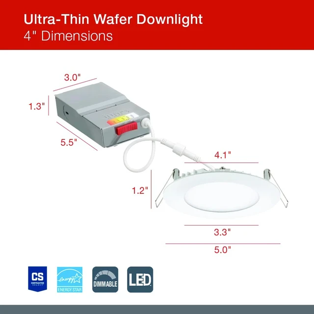 Alt view image 5 of 7 - Juno 4" LED Recessed Light, 5-in-1 CCT, Ultra-Thin Flat Trim, Black, 1-Pk | Matte Black Round Wafer Downlight, 5-in-1 Switchable White Color Temperature, 120 Volts, 1-Pack (WF4 SWW5 90CRI MB M6)